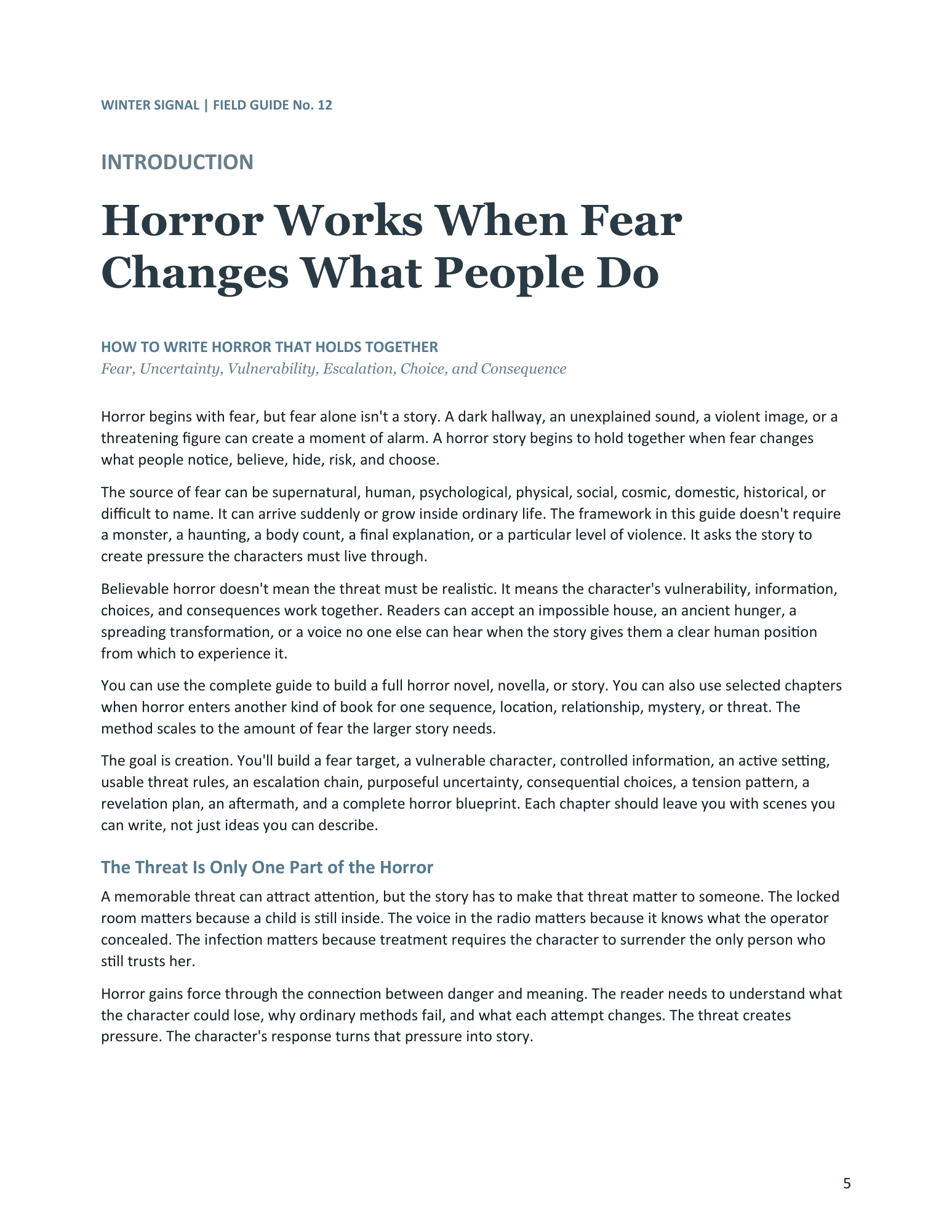 Introduction sample page from How to Write Horror That Holds Together